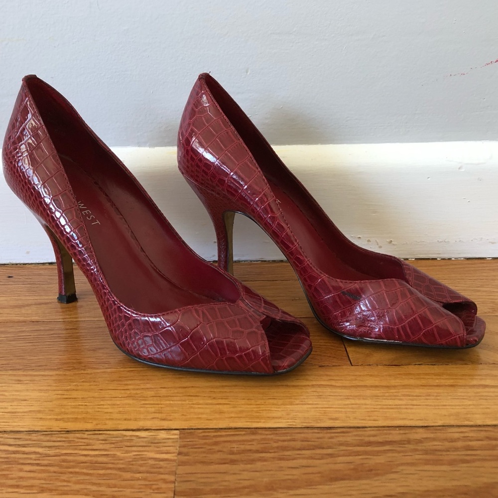 Red NINE WEST peep toe heels